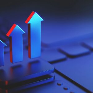 Business Growth Concept with Abstract Blue Financial Arrows with Red Highlight