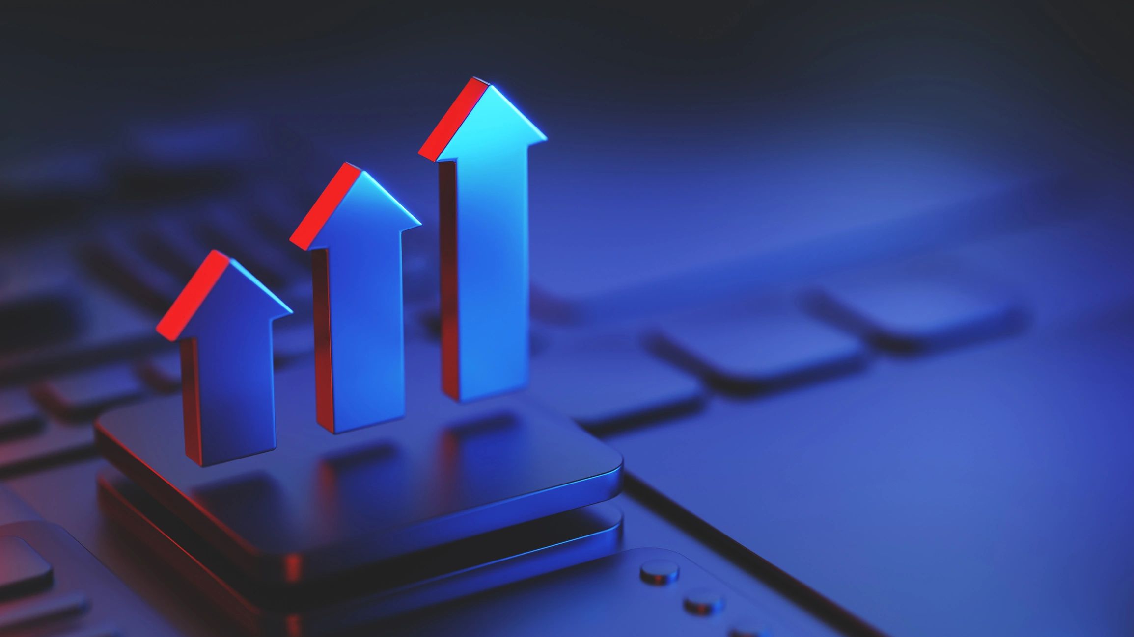 Business Growth Concept with Abstract Blue Financial Arrows with Red Highlight